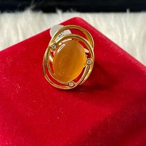 Elegant 18k Gold Plated and Amber Ring